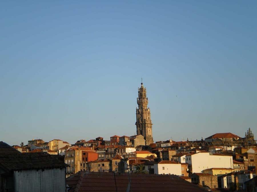 The baroque Clerigos tower rising over the rooftops of Porto
