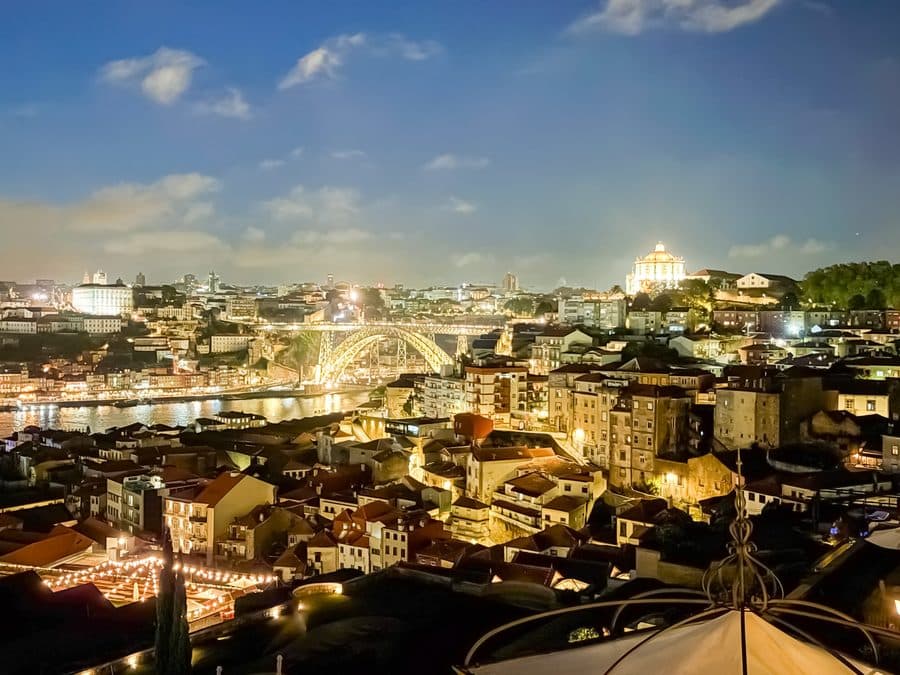 Porto and the Dom Luis I bridge lit up at night